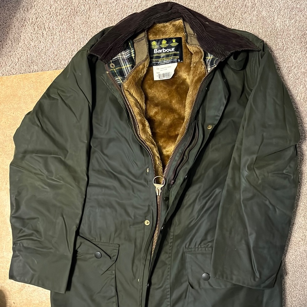 Large Barbour heavy warm pile lining inside border jacket